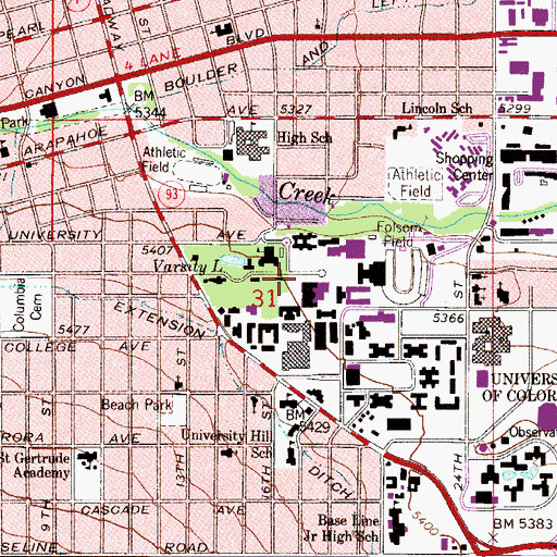 Topographic Map of Eaton Humanities Building, CO