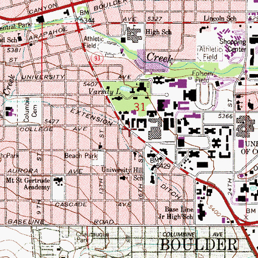 Topographic Map of Denison Arts and Sciences Building, CO