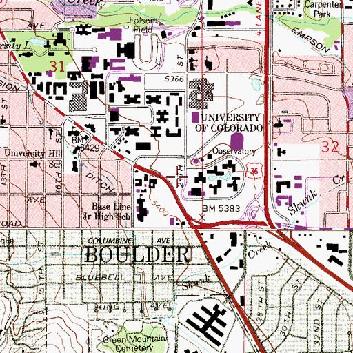 Topographic Map of Kittredge West Hall, CO