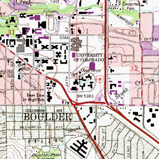 Topographic Map of Andrews Hall, CO
