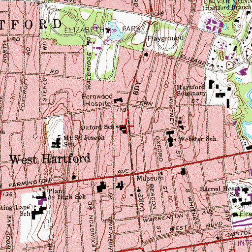 Topographic Map of Oxford School, CT
