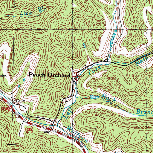 Topographic Map of Peach Orchard Post Office (historical), KY