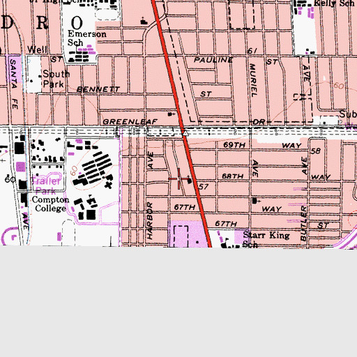 Topographic Map of Long Beach Samoan Community Church, CA