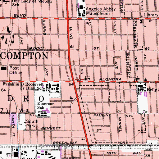 Topographic Map of Calvary Baptist Church of Compton, CA