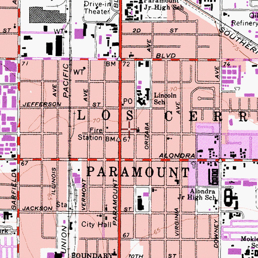 Topographic Map of Praise Chapel of Paramount, CA