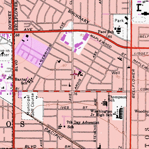 Topographic Map of Calvary Baptist Church, CA
