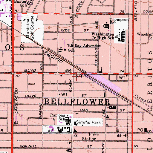 Topographic Map of Spanish Seventh Day Adventist Church, CA