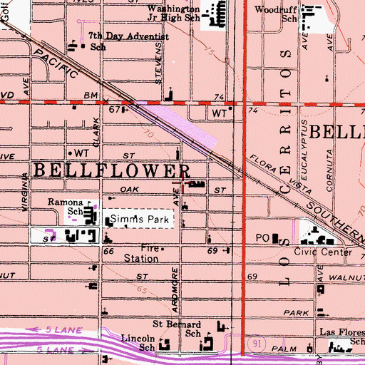 Topographic Map of Community Presbyterian Church, CA