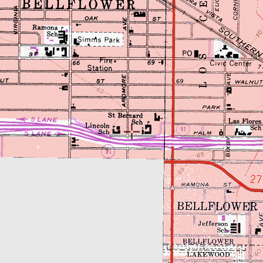 Topographic Map of Saint Bernard Church, CA