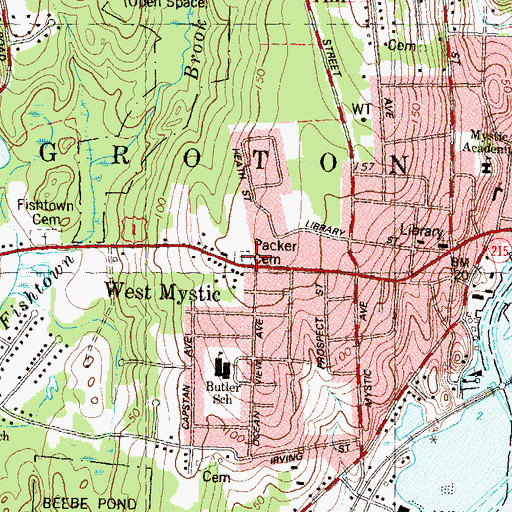 Topographic Map of Packer Cemetery, CT