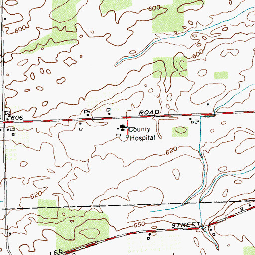 Topographic Map of Orleans County Hospital, NY