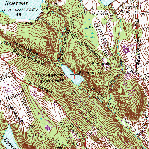 Topographic Map of Padanaram Reservoir, CT