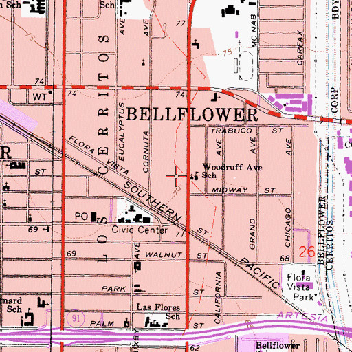 Topographic Map of Little Zion Primitive Baptist Church, CA
