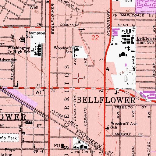 Topographic Map of Saint George Coptic Orthodox Church, CA