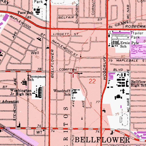 Topographic Map of First Southern Baptist Church, CA