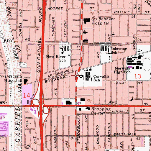 Topographic Map of First Christian Church of Norwalk, CA