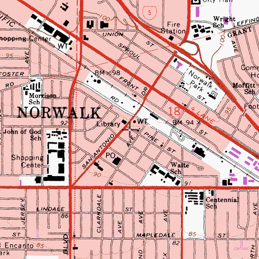 Topographic Map of Pine Street Baptist Church, CA