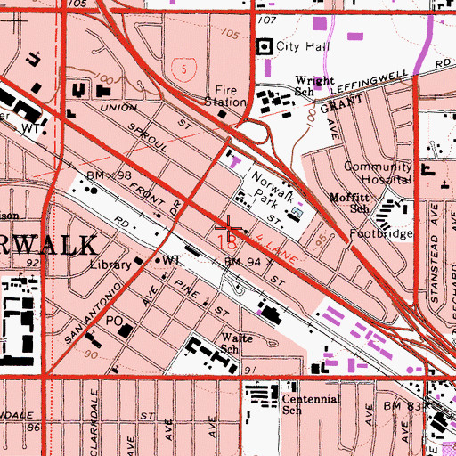 Topographic Map of Norwalk Seventh Day Adventist Church, CA