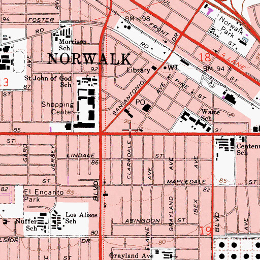 Topographic Map of Saint Paul Lutheran Church, CA