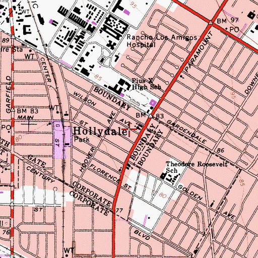 Topographic Map of Paramount Church, CA