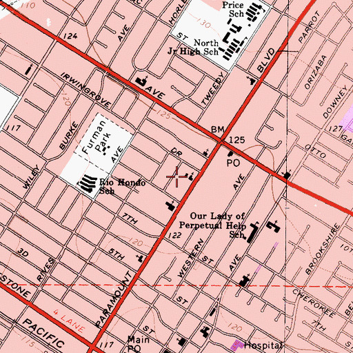 Topographic Map of Living Hope Church of Downey, CA