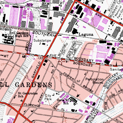 Topographic Map of Park Lawn Evangelistic Center, CA