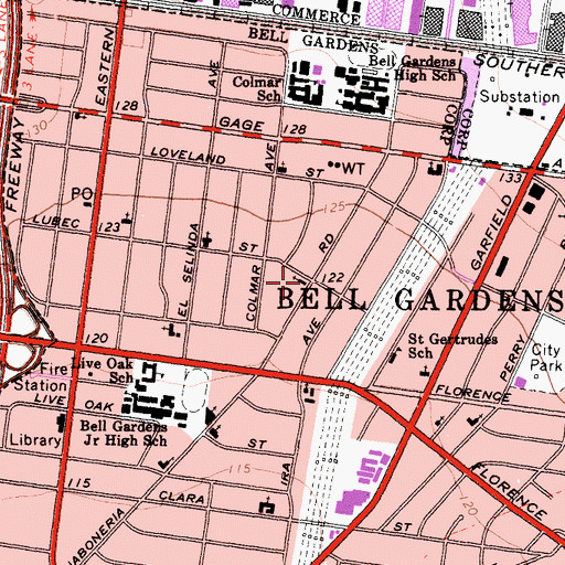Topographic Map of Bell Gardens Church of the Nazarene, CA