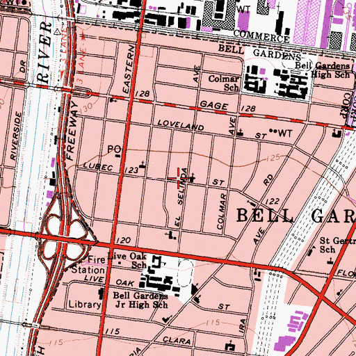 Topographic Map of Bell Gardens Spanish Seventh Day Adventist Church, CA