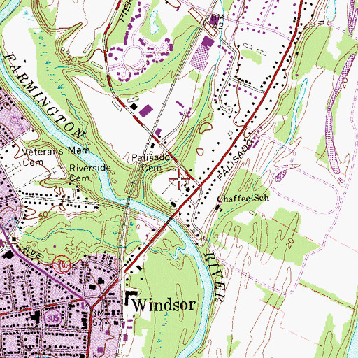 Topographic Map of Palisado Cemetery, CT