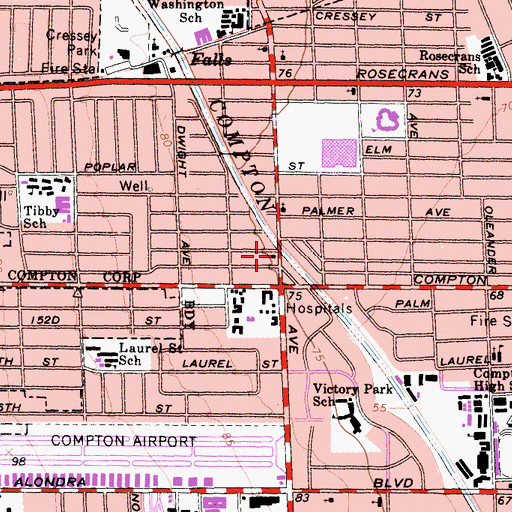 Topographic Map of Allen Chapel Full Gospel Baptist Church, CA
