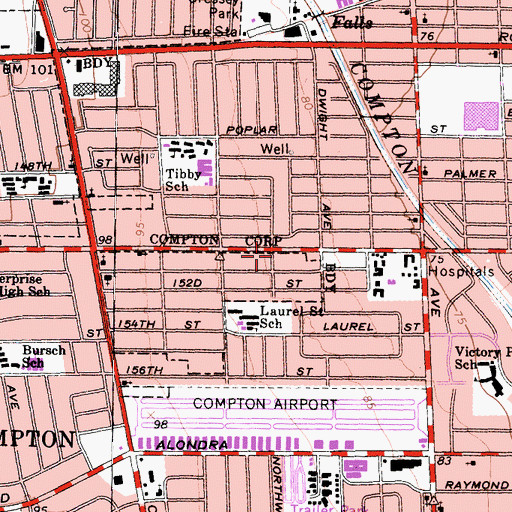 Topographic Map of Compton Community Seventh Day Adventist Church, CA