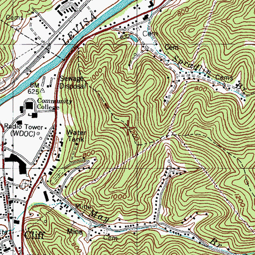 Topographic Map of Prestonburg Community College, KY