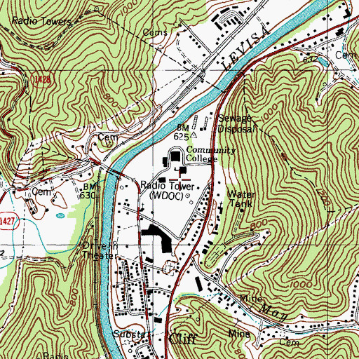 Topographic Map of Prestonburg Community College Campbell Hall, KY