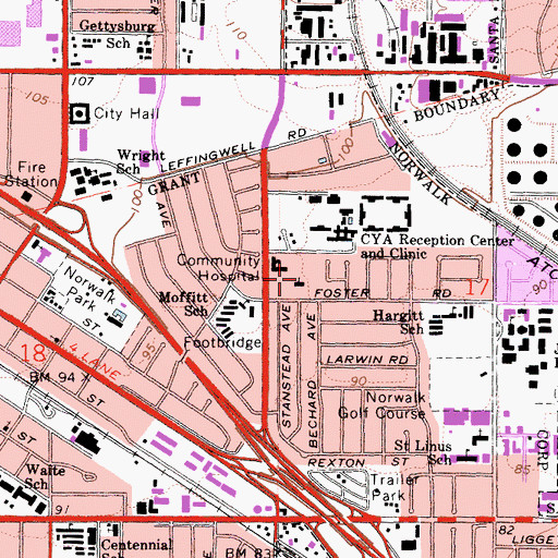 Topographic Map of Village Baptist Church, CA