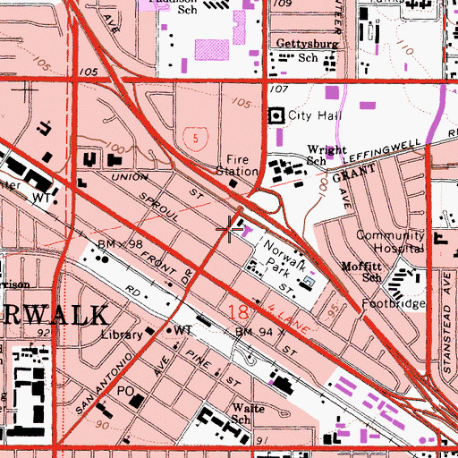 Topographic Map of Norwalk United Methodist Church, CA