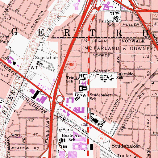 Topographic Map of Trinity Lutheran Church, CA