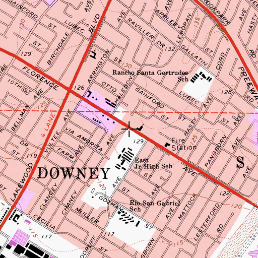 Topographic Map of Downey Free Methodist Church, CA