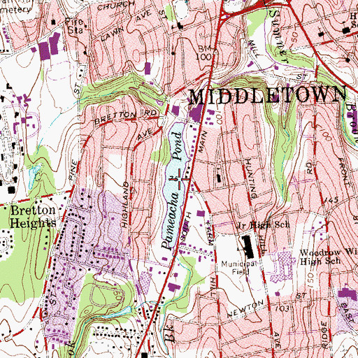 Topographic Map of Pameacha Pond, CT