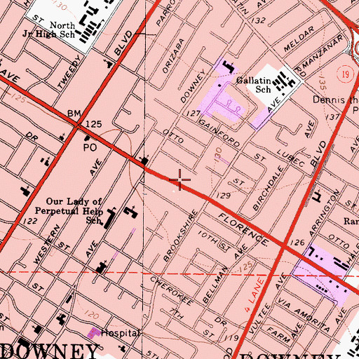 Topographic Map of Downey Memorial Christian Church, CA