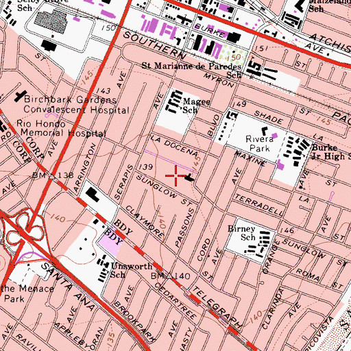 Topographic Map of Rivera Bapitst Church, CA