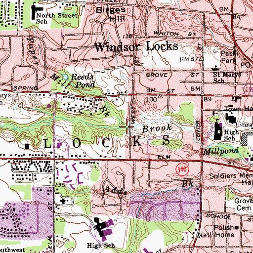 Topographic Map of Paper Mill Brook, CT
