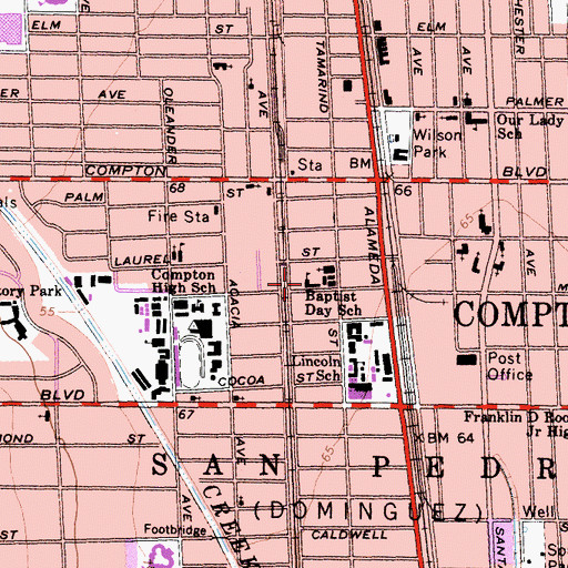 Topographic Map of Tamarind Avenue Church, CA
