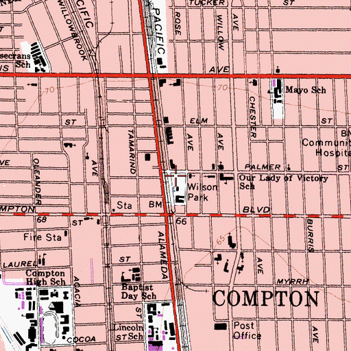 Topographic Map of First Foursquare Church, CA