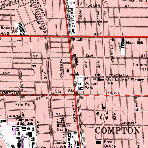 Topographic Map of Faith Inspirational Missionary Church, CA