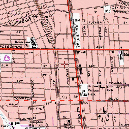Topographic Map of Greater Union Baptist Church, CA