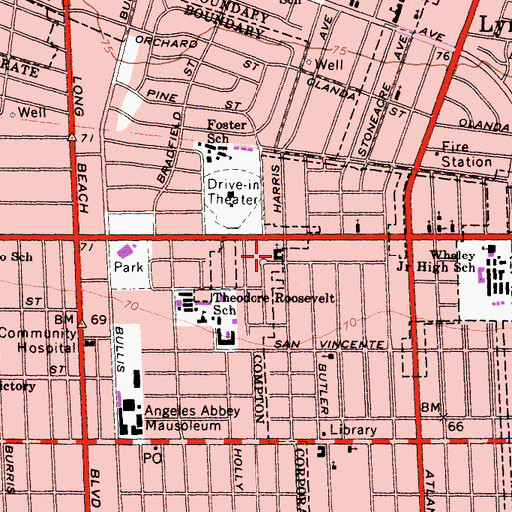 Topographic Map of Compton First Southern Baptist Church, CA