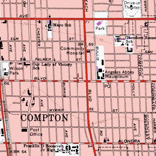 Topographic Map of Power of Faith Missionary Baptist Church, CA