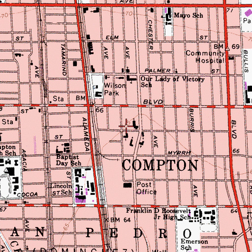 Topographic Map of First Christian Church, CA