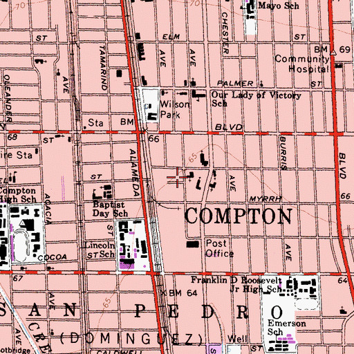 Topographic Map of Immanuel Baptist Church, CA
