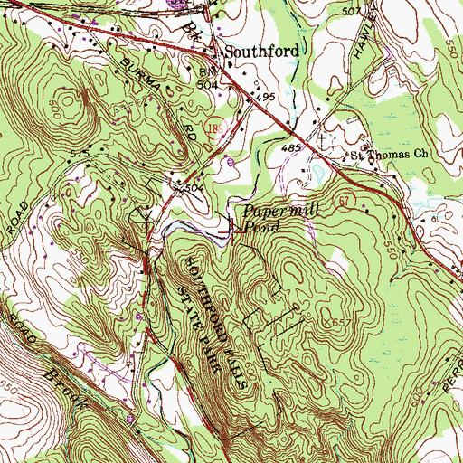 Topographic Map of Papermill Pond, CT